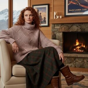 Tribal Jeans Mauve Drop Shoulder Cable Knit Sweater Top Size L